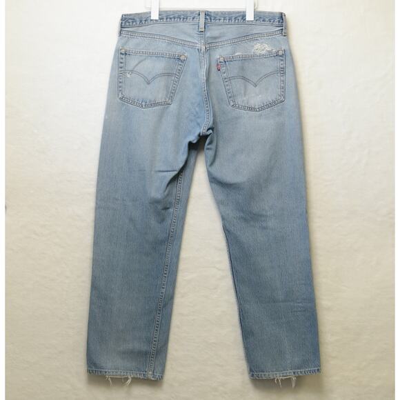 VTG LEVIS 501 Made In USA Distressed Thrashed Rigid Denim Jeans Grunge Sz 38x29 - Picture 8 of 11